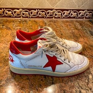 Golden Goose Ball Star Sneakers, Size 38, genuine leather, Res and white color
